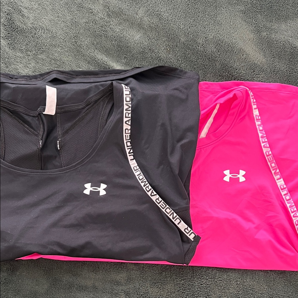 Girls Under Armour Black and Pink Tank Tops
